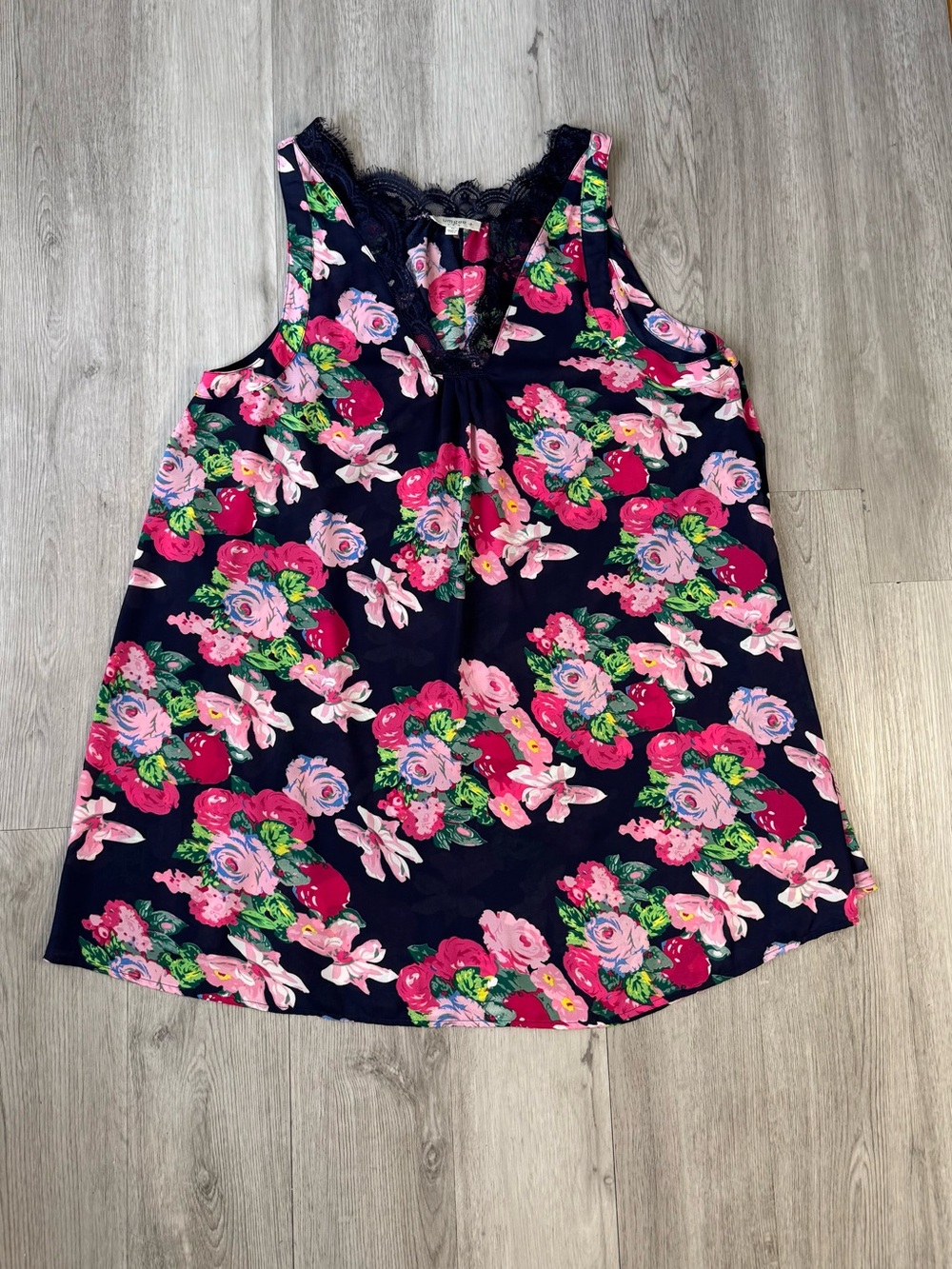 UMGEE womens dress cover up blue v neck floral print sheer sleeveless XL